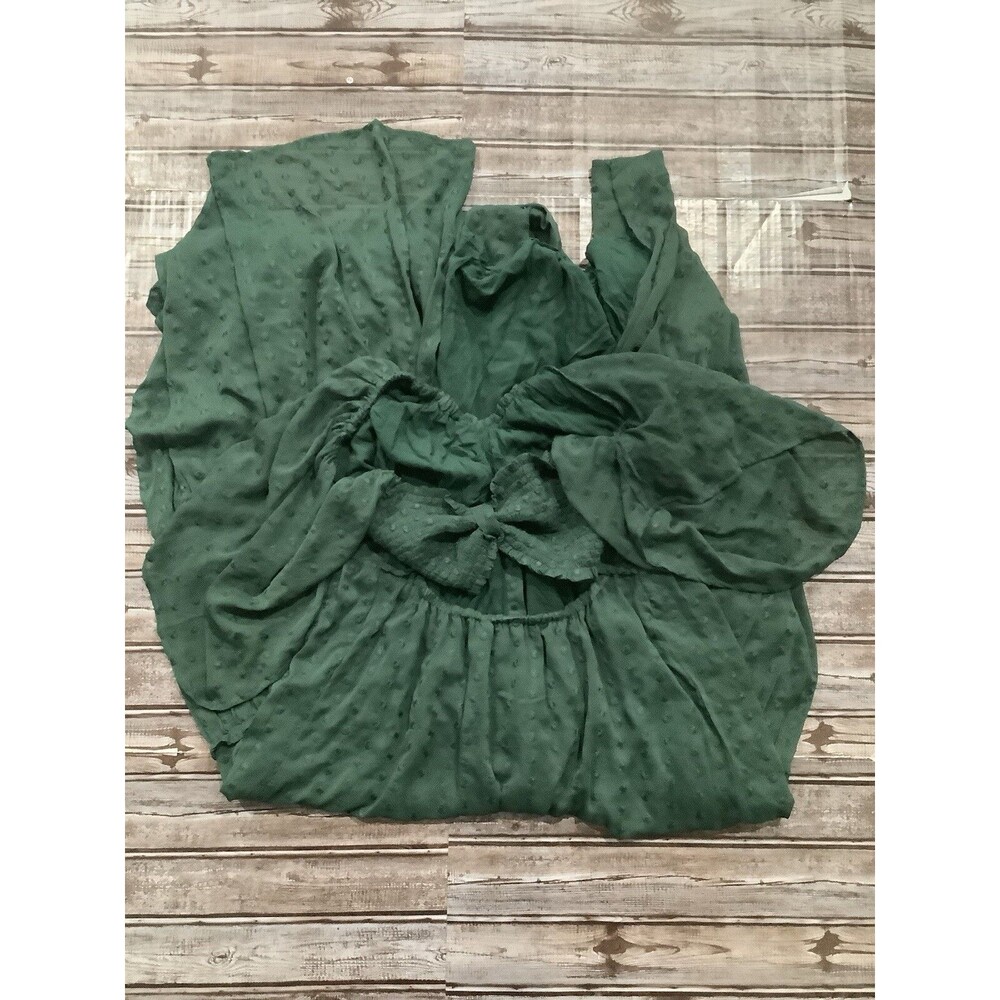 Anthropologie   Maxi Dress Green swiss dots lined open back  SZ L - Picture 6 of 16